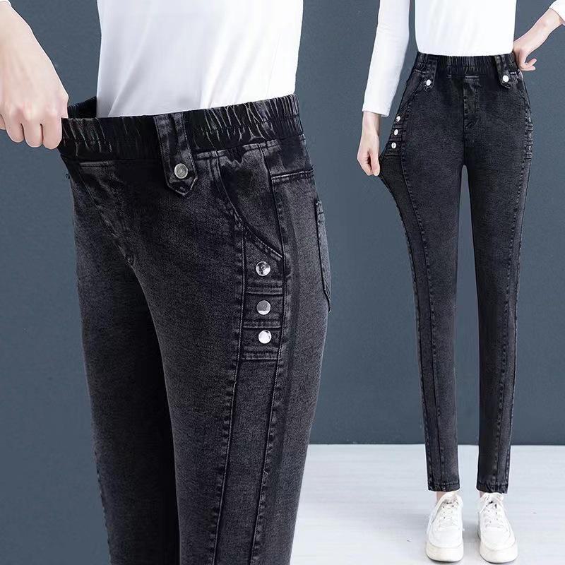 AI Supermarket Dames High-Waist Stretch Slim Fit Jeans - Veelzijdige, warme en elastische potloodbroek voor herfst/winter 2024 30 donkergrijze kleur