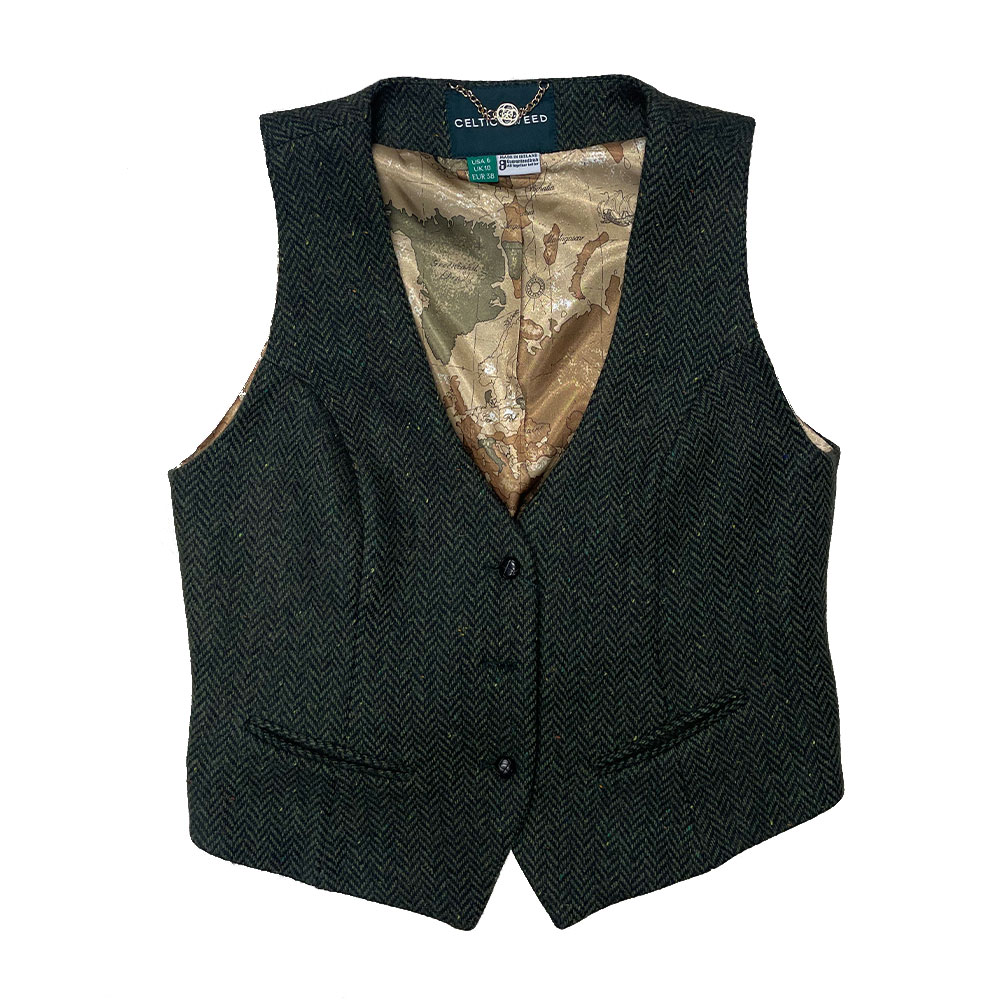 Celtic Tweed Dames Gilet Green Tweed Herringbone