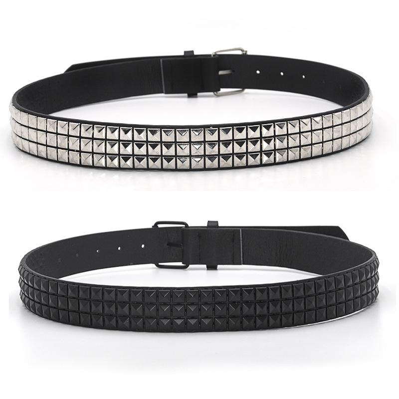 Adamyou Casual decoratieve klinknagelriem met gesp en splitriem voor heren en dames met studs zwart