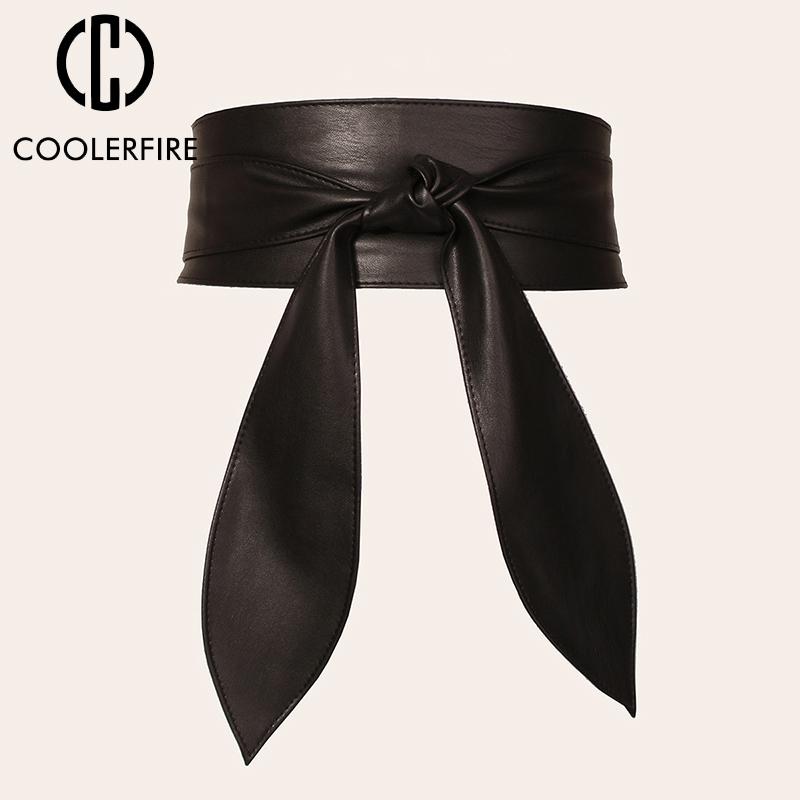 COOLERFIRE FASHION Vrouwen PU Zachte Band Brede Riem Hoge Kwaliteit Modeontwerper Boog Vrouw Riemen voor Jurk voor Jeans Cumberbanden Effen Kleur YF1011 S wit