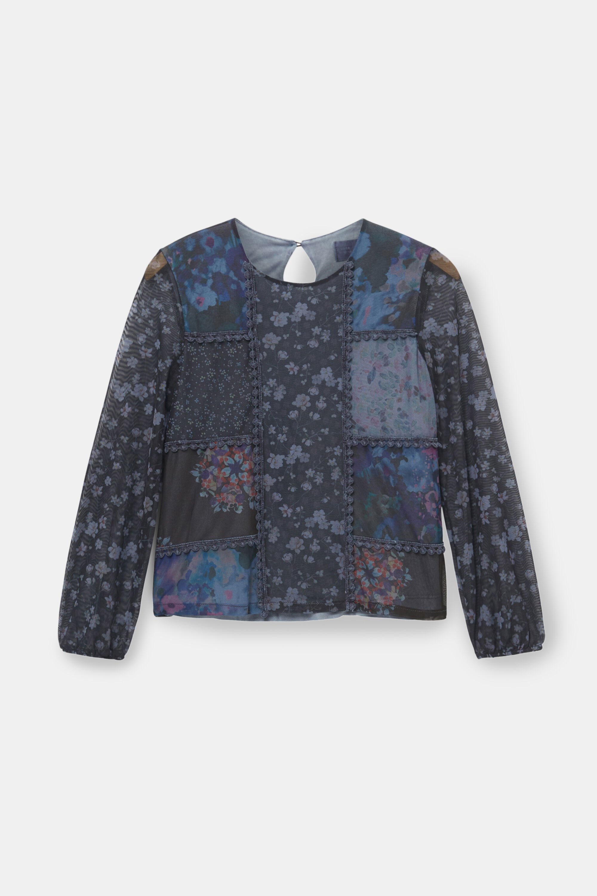 Desigual T-shirt met bloemenpatch - BLUE