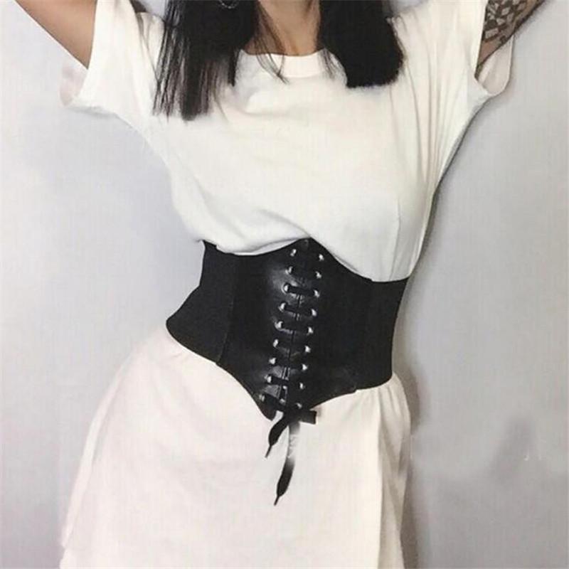 GZW Vrouwen Super Brede Riem PU Elastische Corset Riem Mode Brede Taille Riem Dames Kleding Accessoires Vrouwelijke  zwart