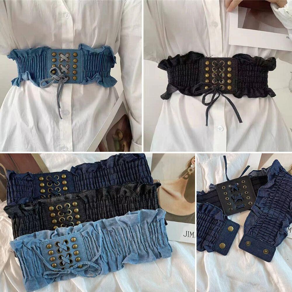 Dalabjng Denim All-Match Wild Rok Dames elastische tailleriem Brede riemen Corsetband elastische tailleband donkerblauwe kleur