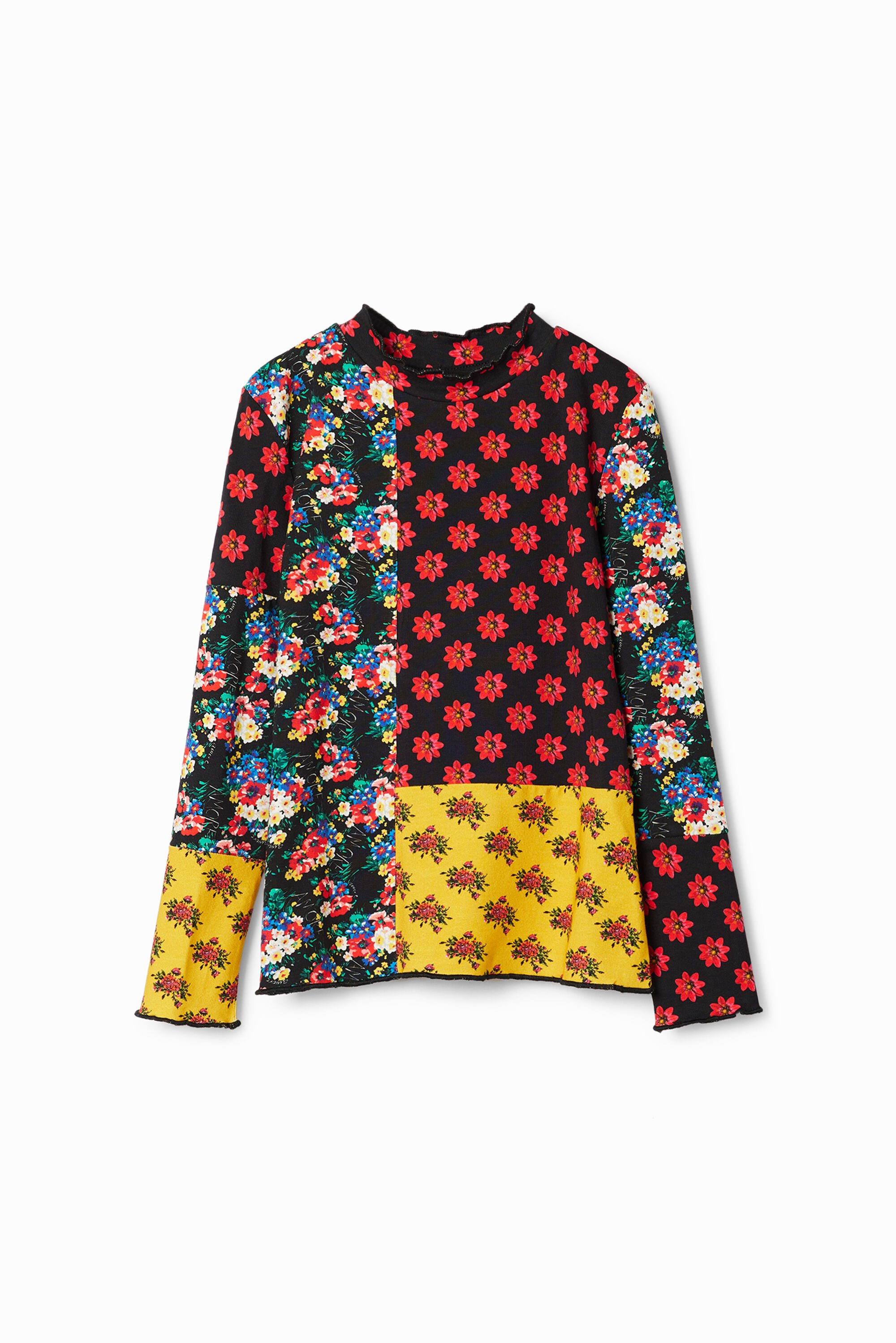 Desigual T-shirt met bloemenpatch - YELLOW