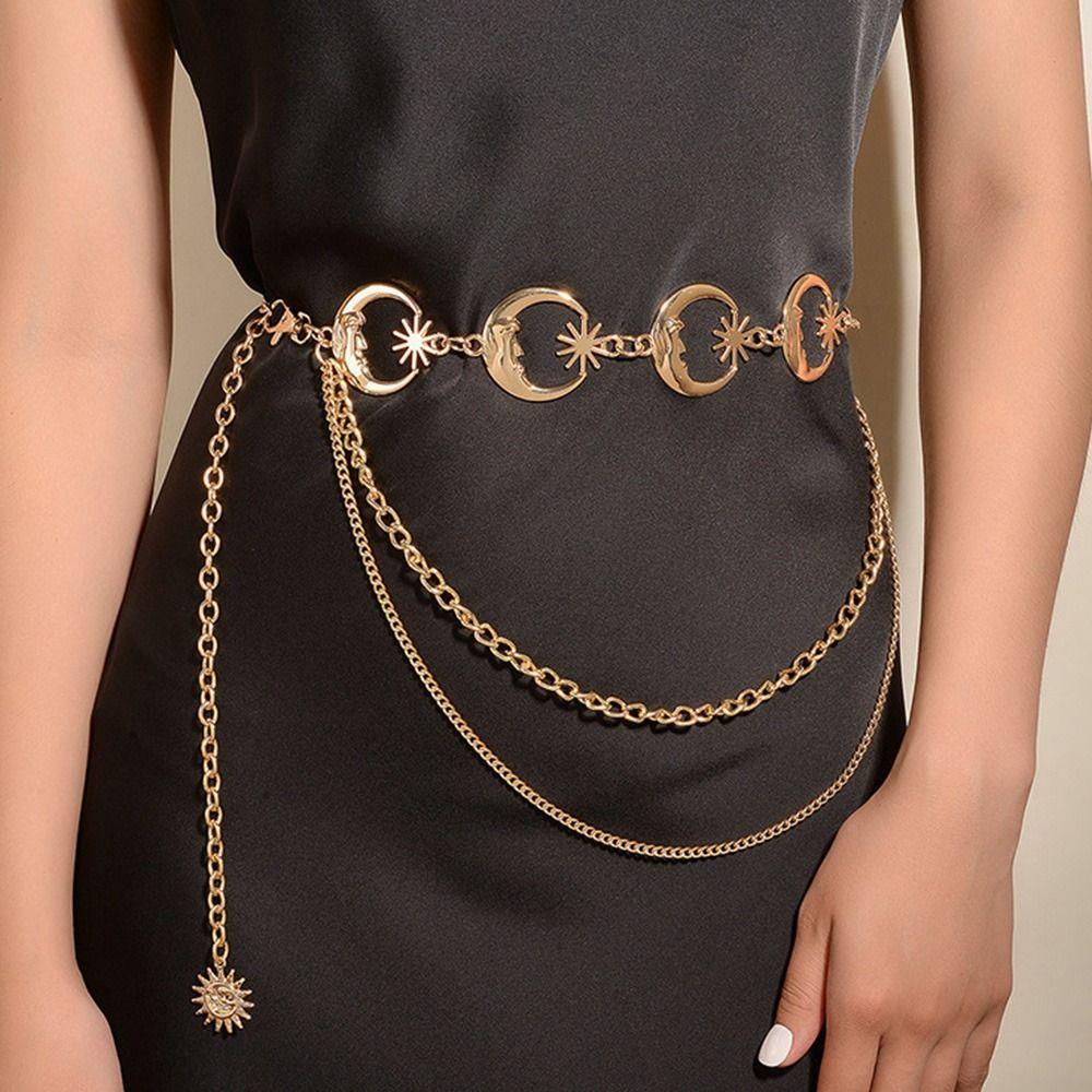 Luanyu Dames Vintage Metal Moon Star tailleband Punk taille ketting jurk cummerbands dames gelaagde riem goud