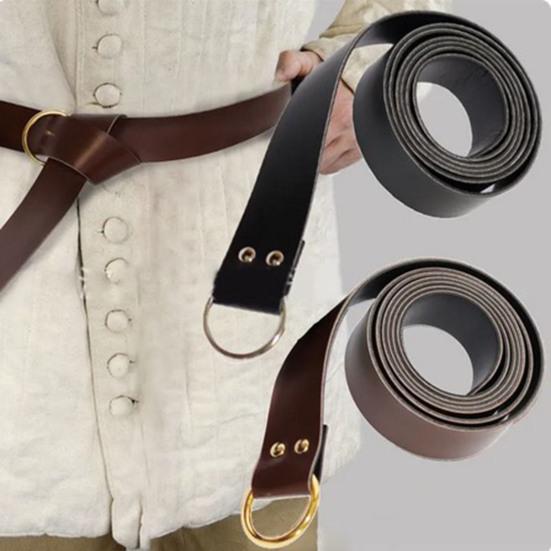 Mefalas Retro Middeleeuwse Riem Renaissance O-vormige Ring Imitatieleer Vechten Ridderriem Unisex Tailleband Kledingaccessoires A bruin