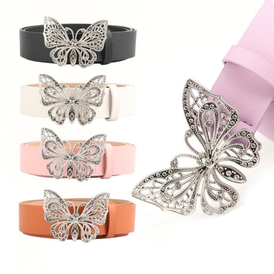 Fankeao Strass Vlinders Decor Riem Verstelbare Lengte Multi Gaten Ontwerp Vrouwen Tailleband Effen Kleur Riem Kostuum Accessoires kameel