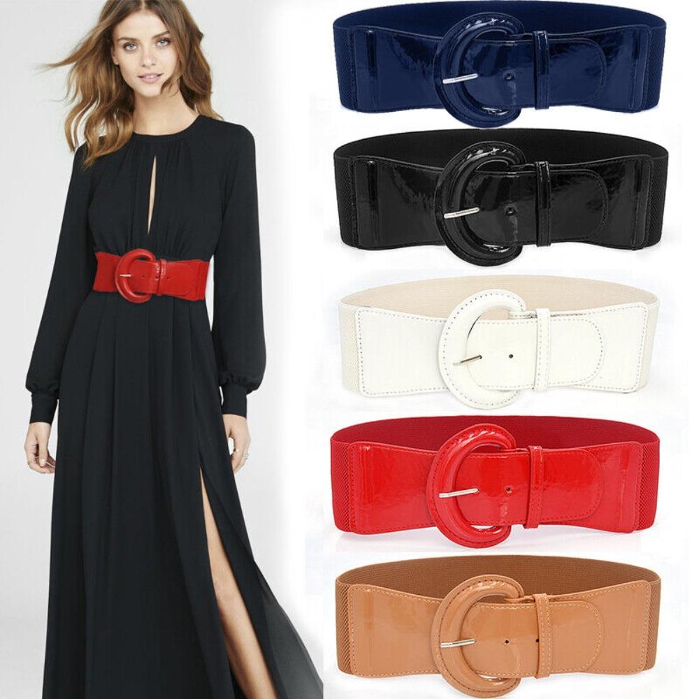 Luanyu with Buckle Waist Belts Solid Color Stretch Belt Fashion Wide Elastic Belt  Women zwart