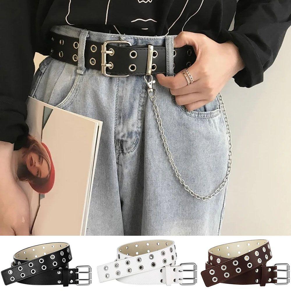 Qinianbi Kledingaccessoires Cummerbunds Jeans Gordels Punk Tailleband Verstelbare Riemen Goth Tailleband 100CM bruin