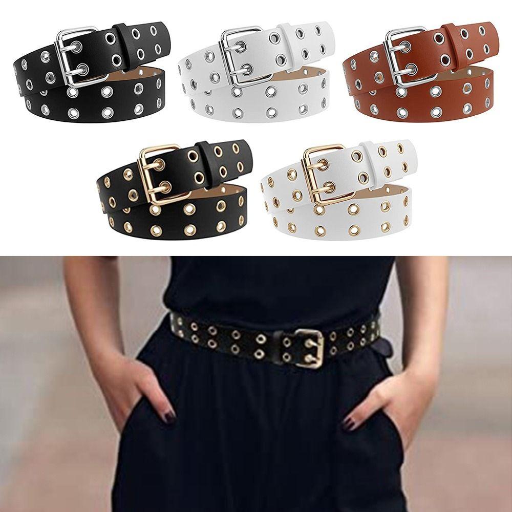 GZxinyang Lederen buikbanden trui overjas verstelbare riemen punk taille riem jeans gordels goth tailleband 100cm bruin/zilver