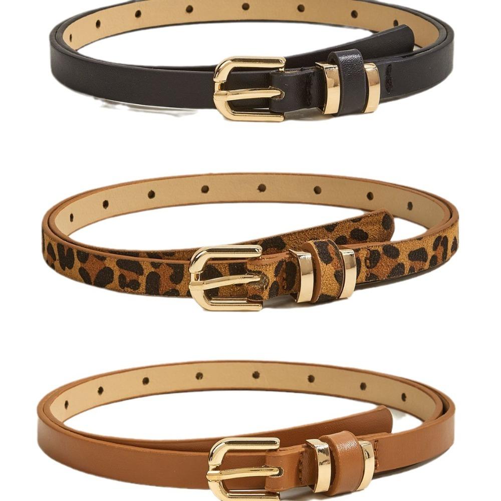 Guofa Needle Buckle Thin Belt 1.3 cm Wide Skinny Leather Belt Simple Leopard Waistband  Gift camel-1pc