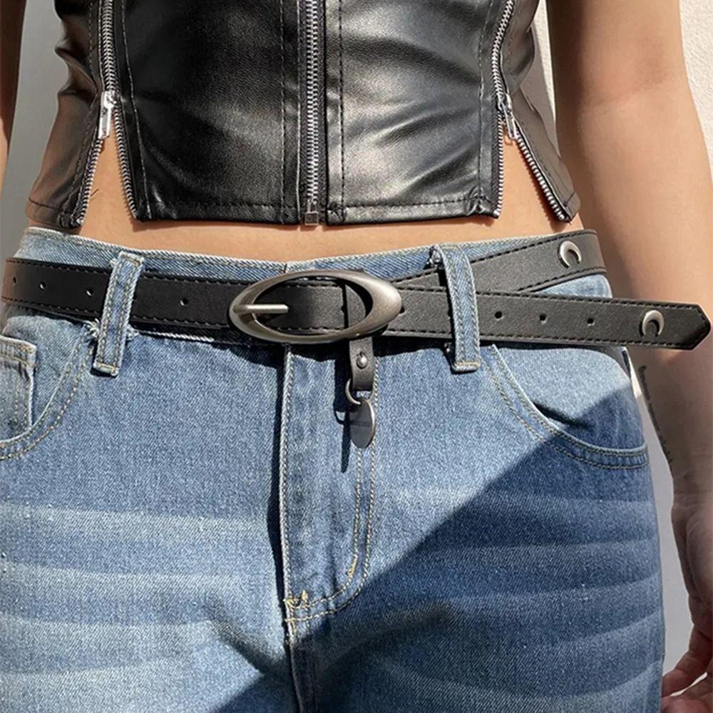 Shandongyantai Buckle Crescent Moon Korean Waist Strap Female Waistband Casual Belt Accessories PU leather Belt zwart