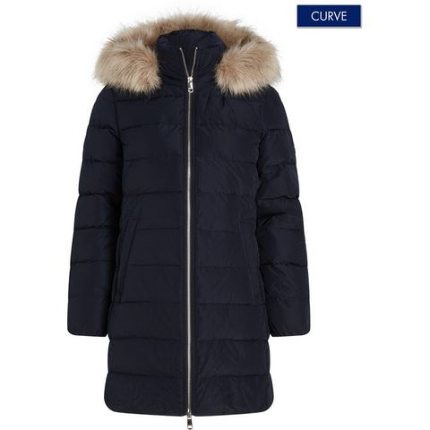 Tommy Hilfiger Curve Gewatteerde jas CRV TYRA HERITAGE COAT WITH FUR in grote maten, faux bont, met 2-weg sluiting