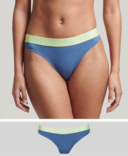 Superdry Vrouwen Bikinibroekje van Biologisch Katoen met Groot Logo Blauw