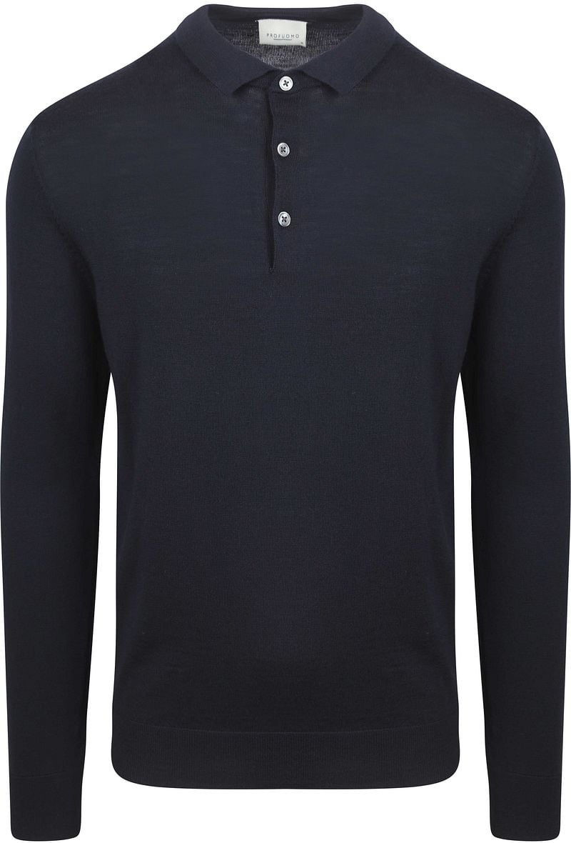 Profuomo Longsleeve Poloshirt Merinowolle Navy