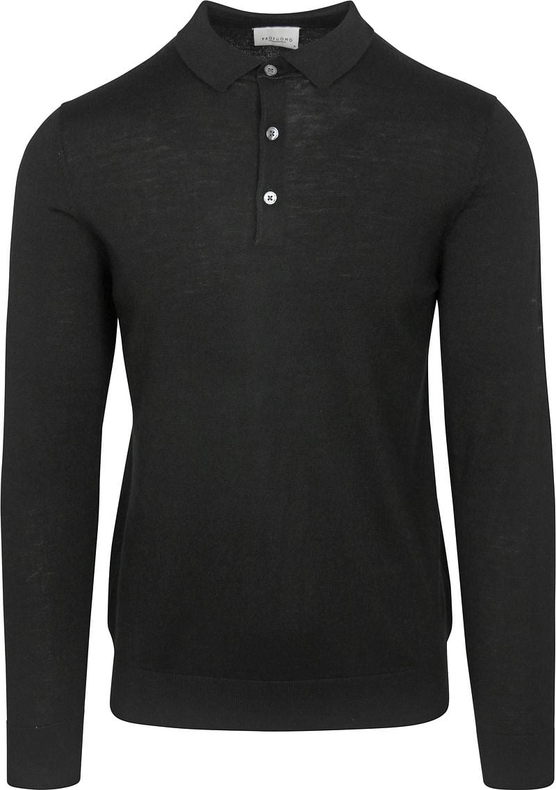 Profuomo Longsleeve Poloshirt Merinowolle Schwarz