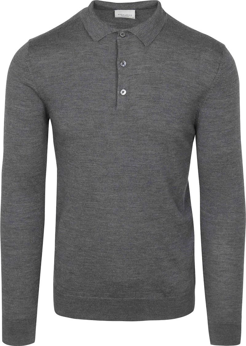 Profuomo Longsleeve Poloshirt Merinowolle Anthrazit