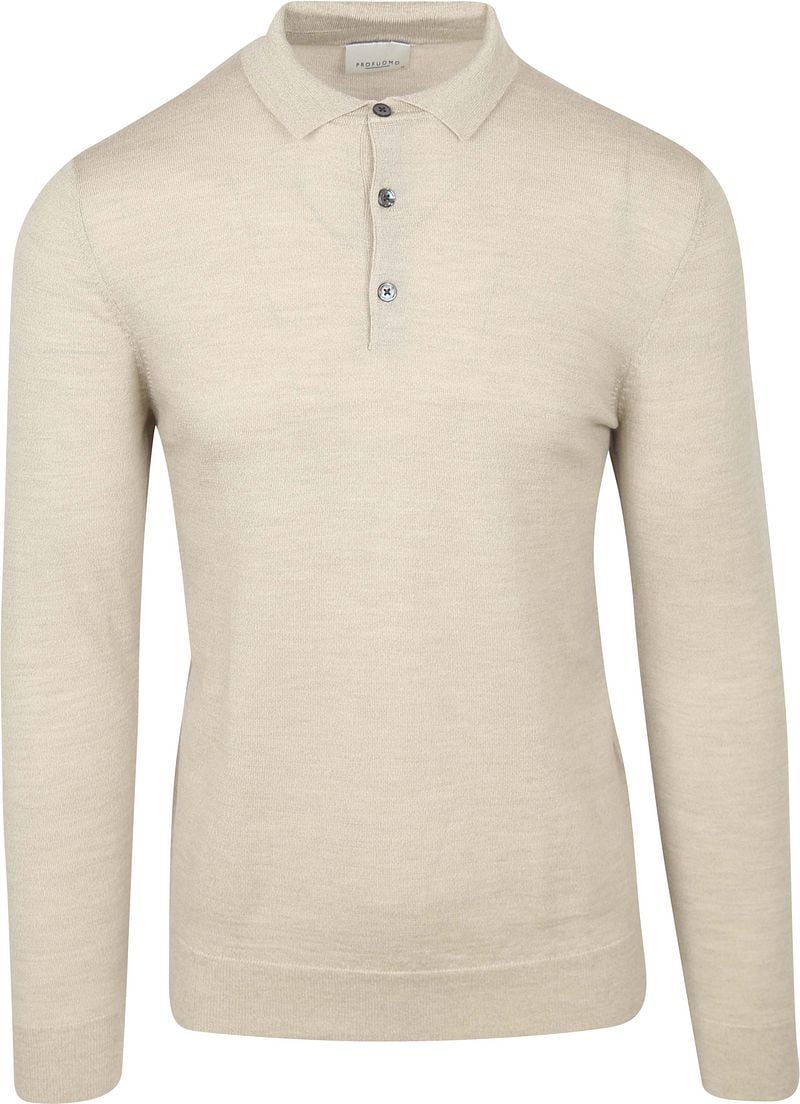 Profuomo Longsleeve Poloshirt Merinowolle Beige