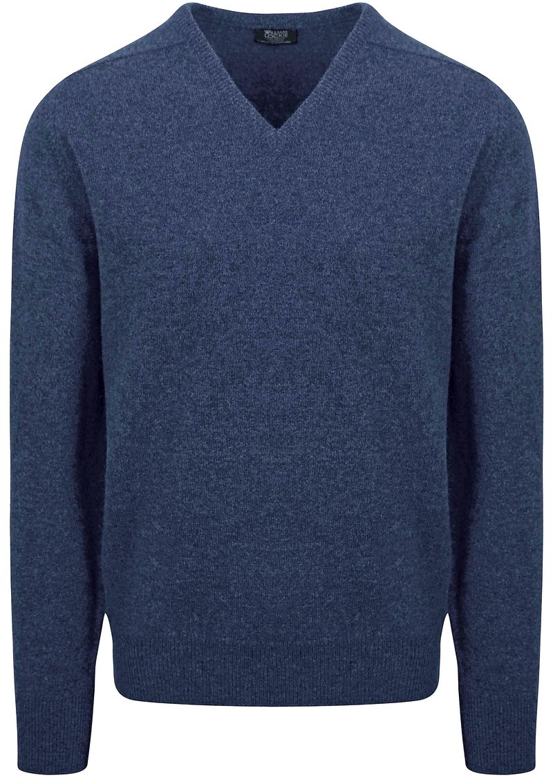 William Lockie Trui Lamswol V-Hals Indigo Blauw