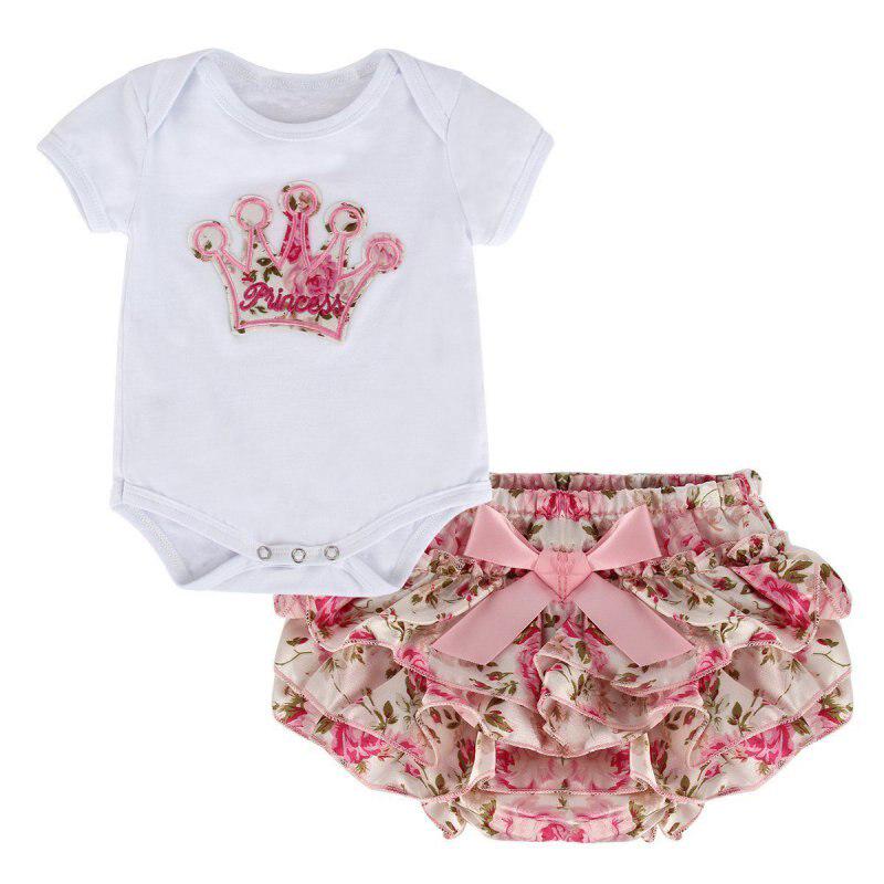 Selfyi Baby pasgeboren peuter baby meisjes leuke outfit bedrukte korte mouw tops romper jumpsuit bodysuit + broek set L