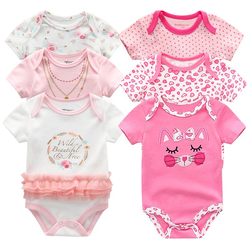 KIDDIEZOOM 6pieces baby meisjes bodysuits zomer katoen peuter kleding cartoon korte mouw kinderkleding 3-6Months