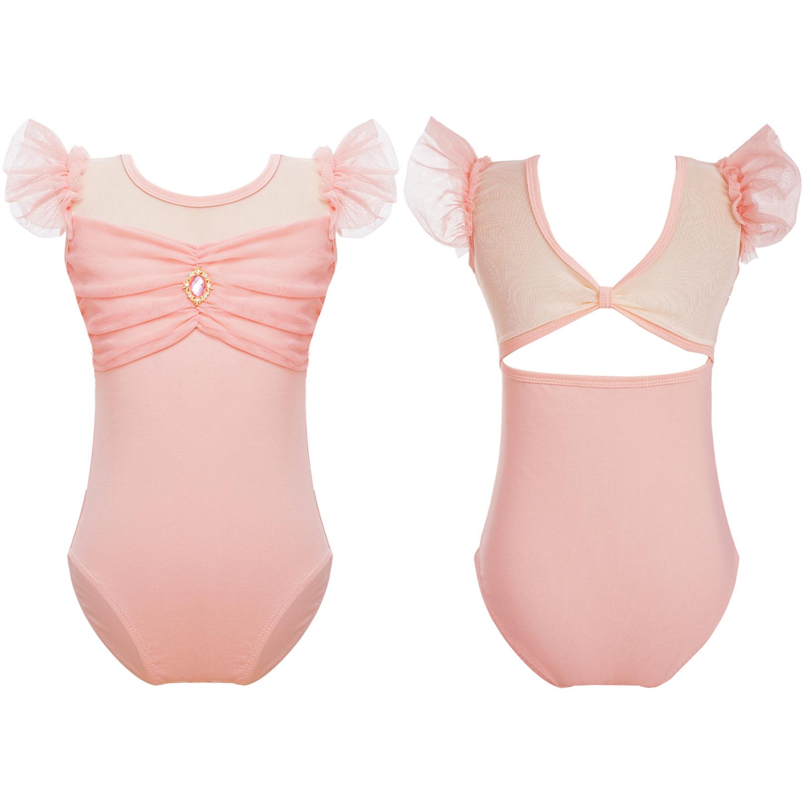 Inhzoy Turnpakje met ruches en korte mouwen voor peutermeisjes voor dansgymnastiek ballet turnpakje jumpsuit 3-4 Years roze