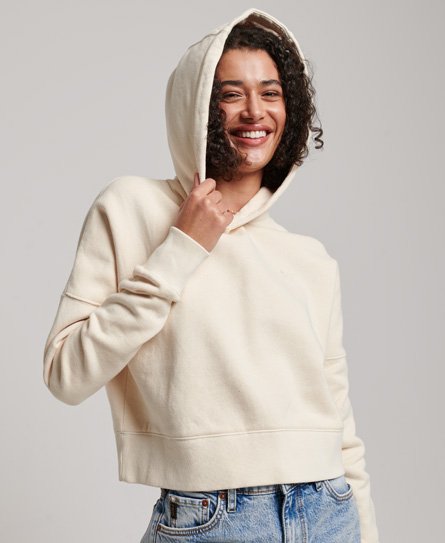 Superdry Vrouwen Wash Crop Hoodie Crème