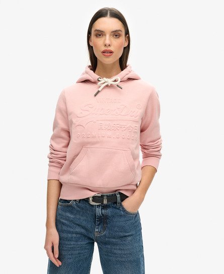 Superdry Vrouwen Hoodie met Vintage-logo in Reliëf Roze