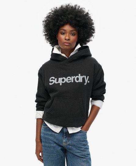 Superdry Vrouwen Core Logo City Hoodie met Losse Pasvorm Zwart