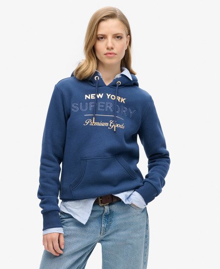 Superdry Vrouwen Luxe Hoodie met Metallic Logo Donkerblauw