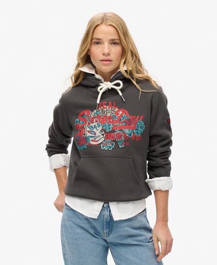 Superdry Vrouwen Tokyo Hoodie met Vintage Logo en Grafische Print Zwart