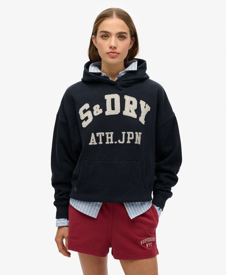 Superdry Vrouwen Athletic Essentials Hoodie met Applicatie en Losse Pasvorm Blauw