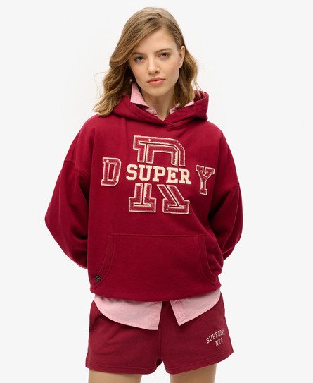 Superdry Vrouwen Athletic Essentials Hoodie met Applicatie en Losse Pasvorm Rood