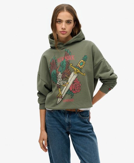 Superdry Vrouwen Neo Trad Tattoo Hoodie met Relaxte Pasvorm Groen