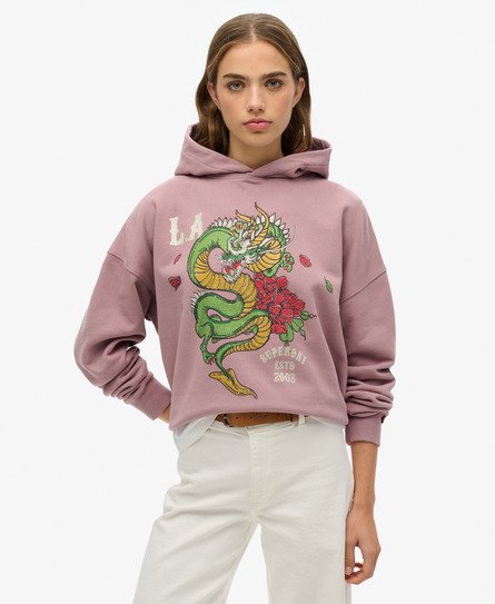 Superdry Vrouwen Neo Trad Tattoo Hoodie met Relaxte Pasvorm Paars