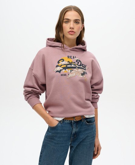 Superdry Vrouwen Tokyo Hoodie met Vintage Logo en Relaxte Pasvorm Paars