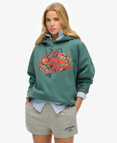 Superdry Vrouwen Tokyo Hoodie met Vintage Logo en Relaxte Pasvorm Groen