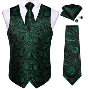 DiBanGu Mens Trendy Formeel heren groen vest paisley jacquard zijden stropdas pak gilet set bruiloft S