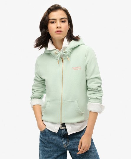 Superdry Vrouwen Essential Logo Hoodie met Rits Groen