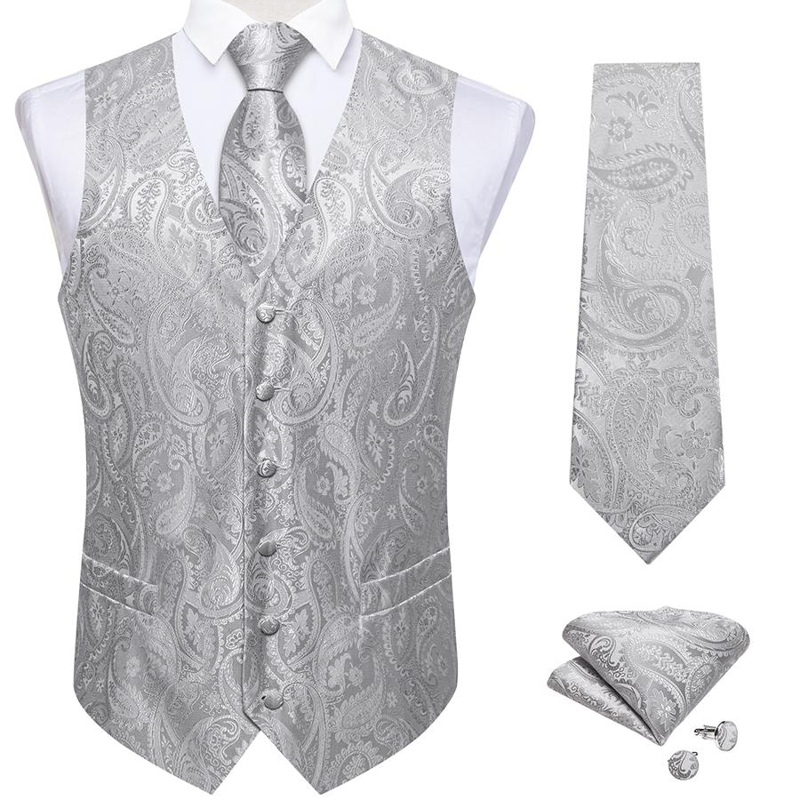 DiBanGu Mens Trendy NIEUW Paisley Design-jurkvest voor heren en stropdas Hanky-set voor pak of smoking S