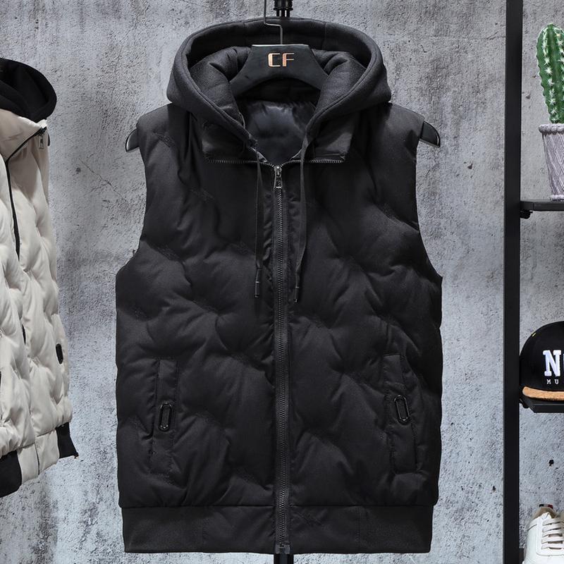 Smiao Heren Winter Mouwloze Jassen Met Capuchon 2023 Nieuwe Mode Herfst Rits Koud Vest Koreaanse Stijl Borduren Mannelijke Bovenkleding L zwart