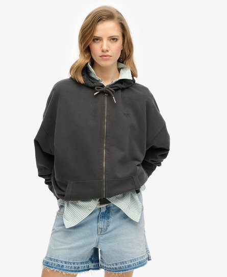 Superdry Vrouwen Studios Hoodie met Rits Zwart