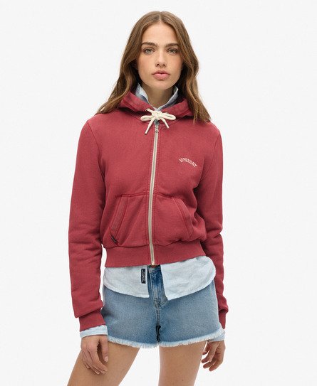 Superdry Vrouwen Essential Logo Korte Hoodie met Rits Rood