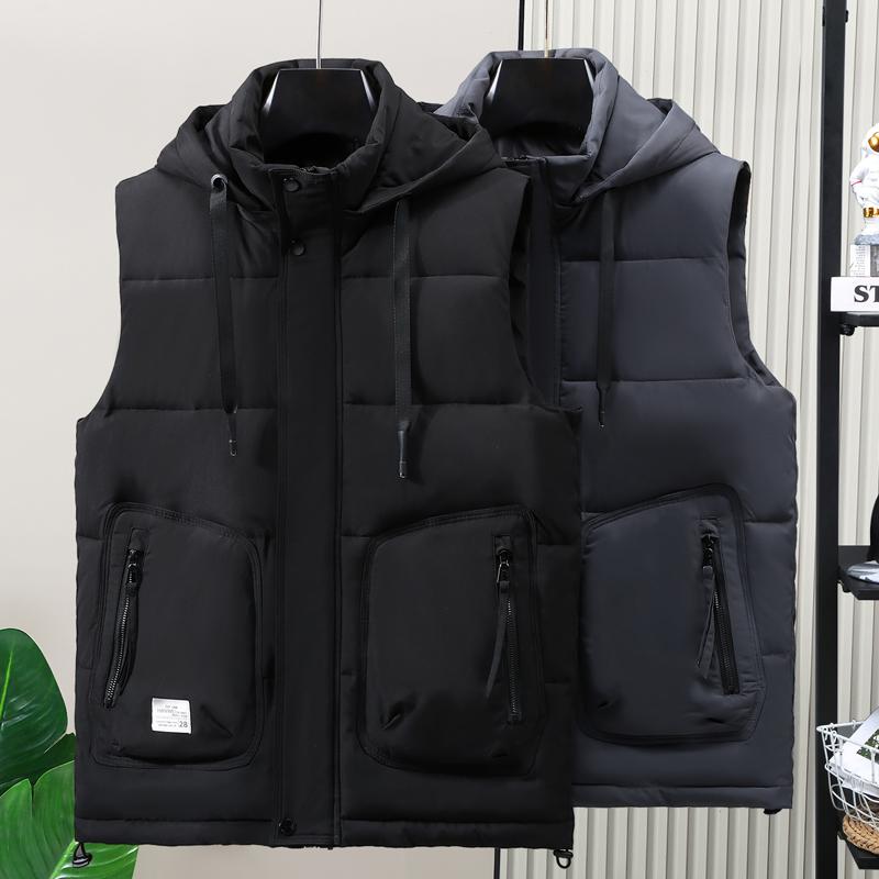 Smiao Mannen Mouwloos Vest Met Capuchon 2023 Nieuwe Mode Plus Size Jassen Voor Mannen Winter Dikke Warme Koreaanse Stijl Koude jassen L zwart