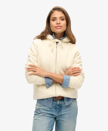 Superdry Vrouwen Hoodie met Rits en Borgvoering Crème