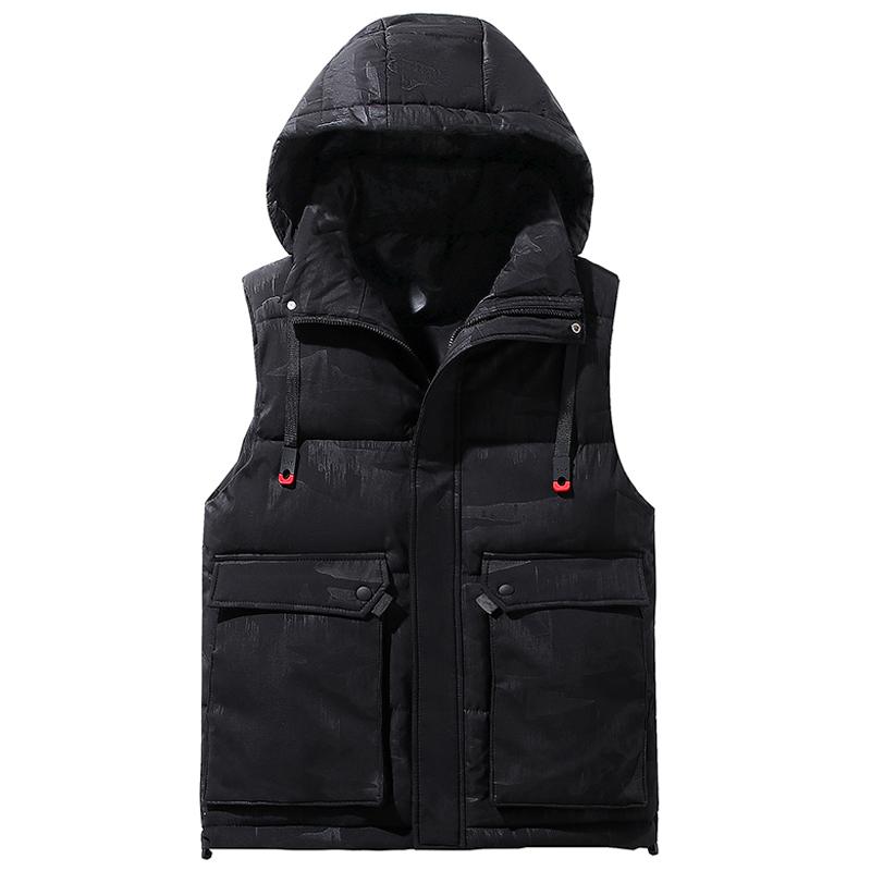 Smiao Plus Size L-8XL Mouwloze Jassen Mannen Warm Vest Capuchon Nieuwe Mode Dikke Warme Heren Koude Jas voor Winter Vest L zwart