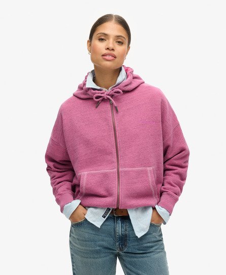 Superdry Vrouwen Essential Logo Overdyed Hoodie met Rits Roze