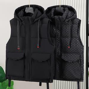 Smiao Herfst Oversize Hooded Vest Man Nieuw Plus Size L-8XL Zwarte Rits Mouwloze Jassen Winter Casual Dikke Warme Mannelijke Bovenkleding L zwart