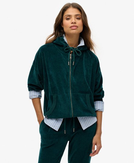 Superdry Vrouwen Velours Hoodie met Rits Groen