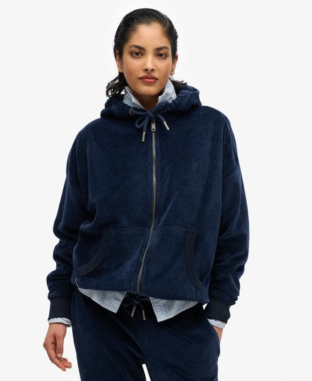 Superdry Vrouwen Velours Hoodie met Rits Blauw